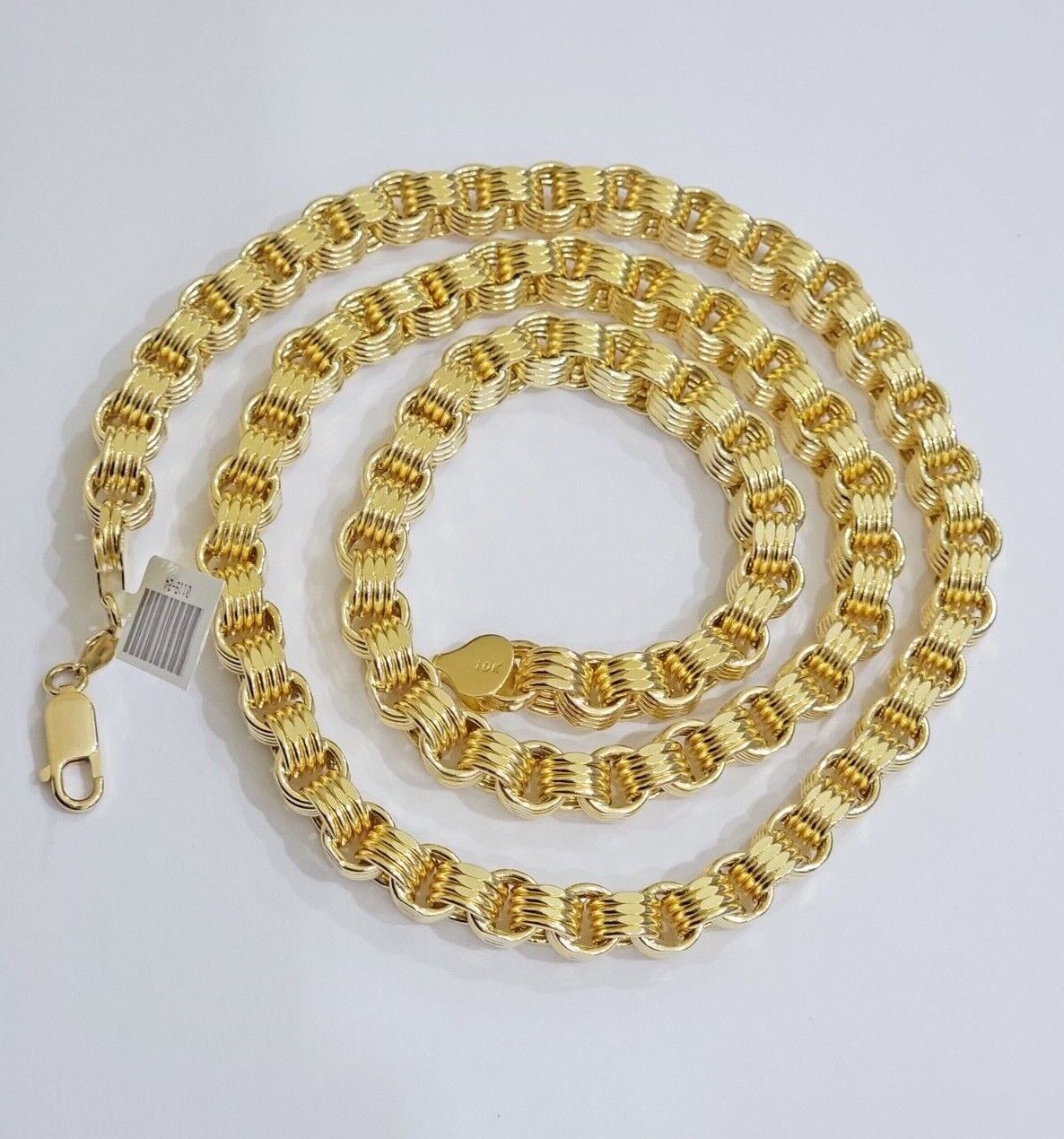 Real Gold Box Byzantine Chain Necklace 7.5mm 10K Yellow 22 Inches Men 10KT SALE - GoldenlinQ